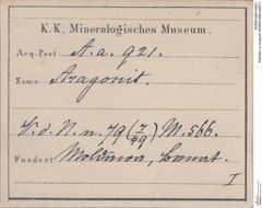 Etiketten zu Aragonit (NHMW-MIN-Aa921)